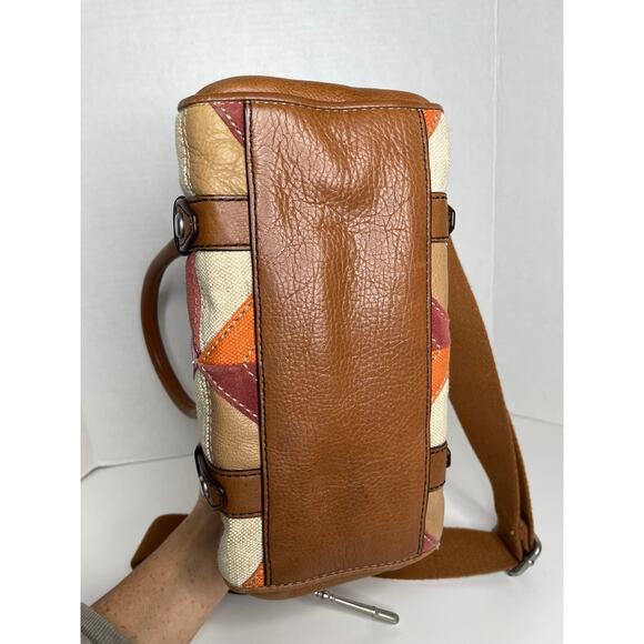 RARE FOSSIL LONG LIVE VINTAGE MADDOX PATCHWORK LEATHER SATCHEL HANDBAG PURSE - Picture 9 of 12